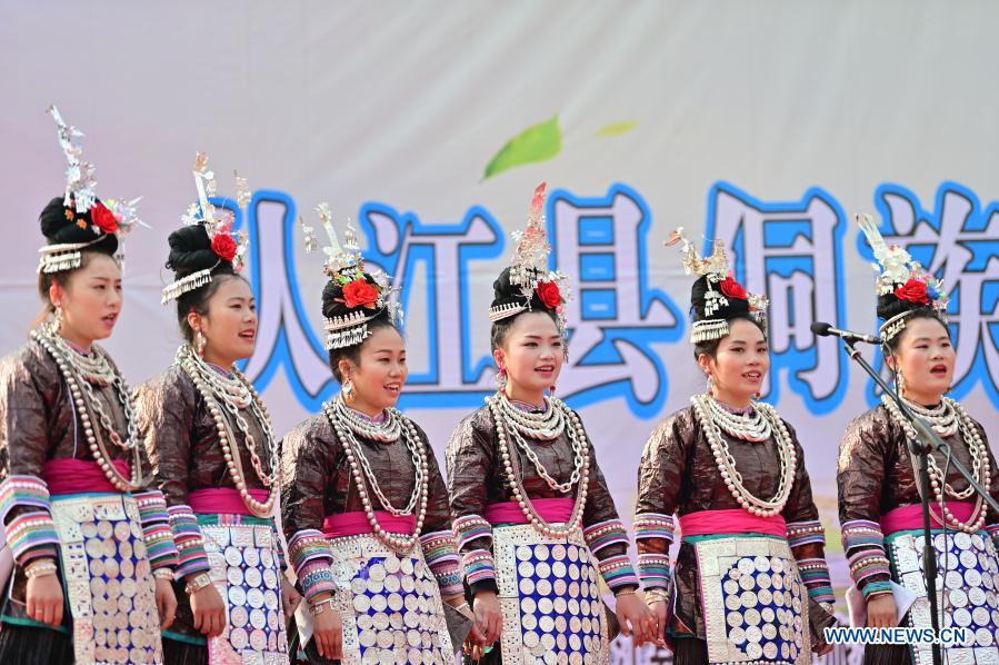 Dong ethnic group chorus competition held in Congjiang County, SW China