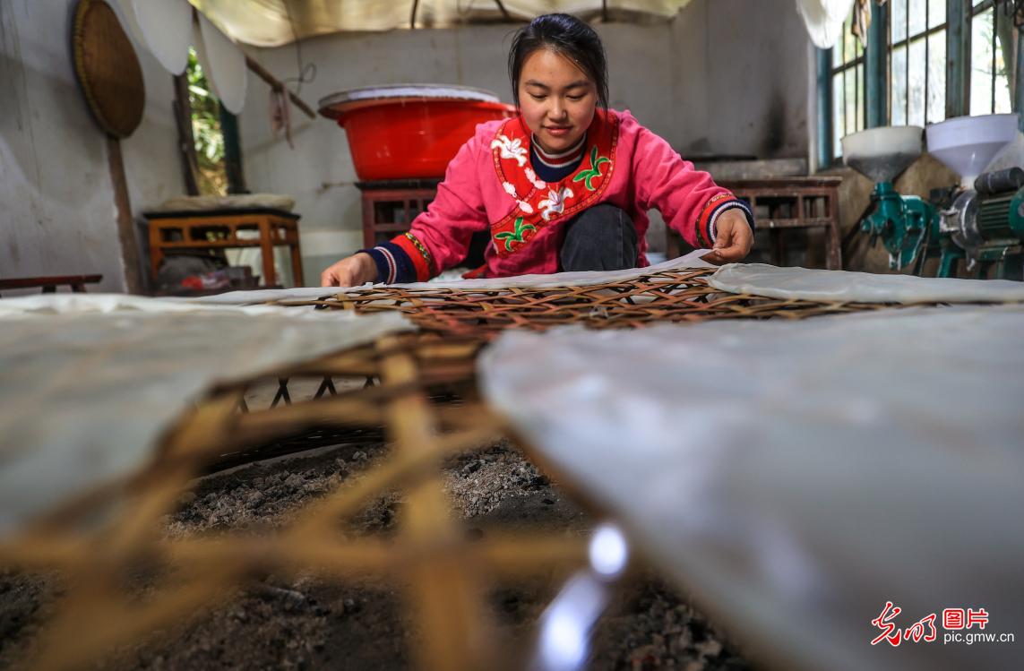Gelao traditional handmade rice noodles in SW China's Guizhou Province